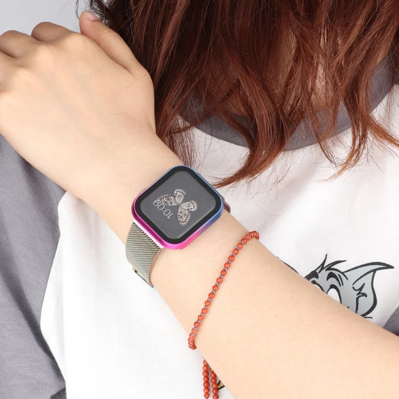 Mega Stylisch Apple Smartwatch Universell Hülle mit Displayschutz in Metall und Gehärtetes Glas