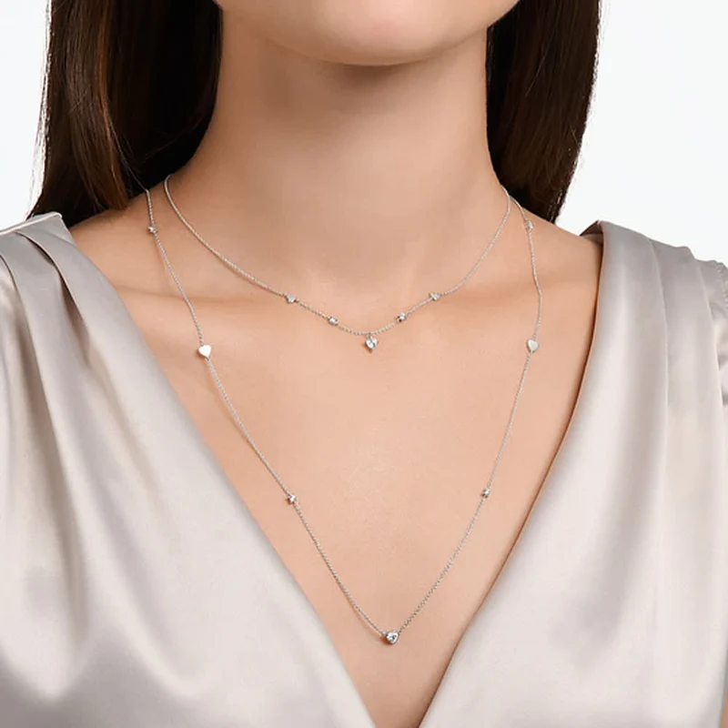 Halskette mit Herzen und weißen Steinchen - 925er Sterlingsilber