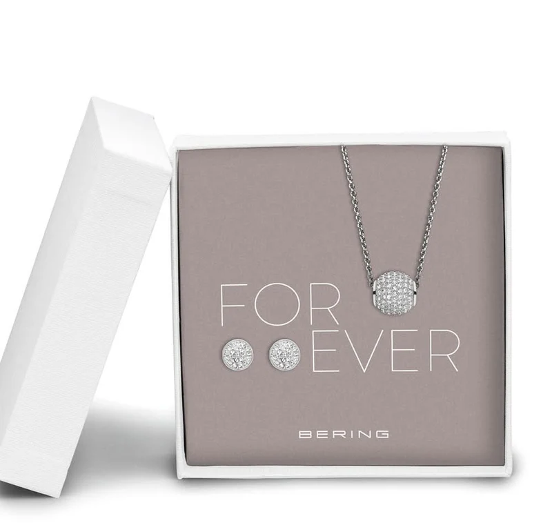 Set Halksette mit Anhänger und Ohrstecker - Bering Jewelry Modell: 414Sparkle-708-Silver