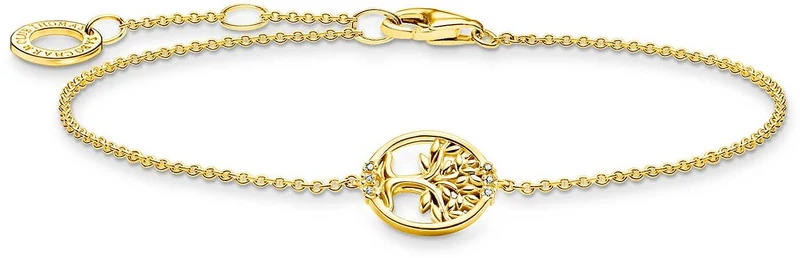 Armband Tree of Love mit weißen Steinen - 750 Gelbgold Vergoldung