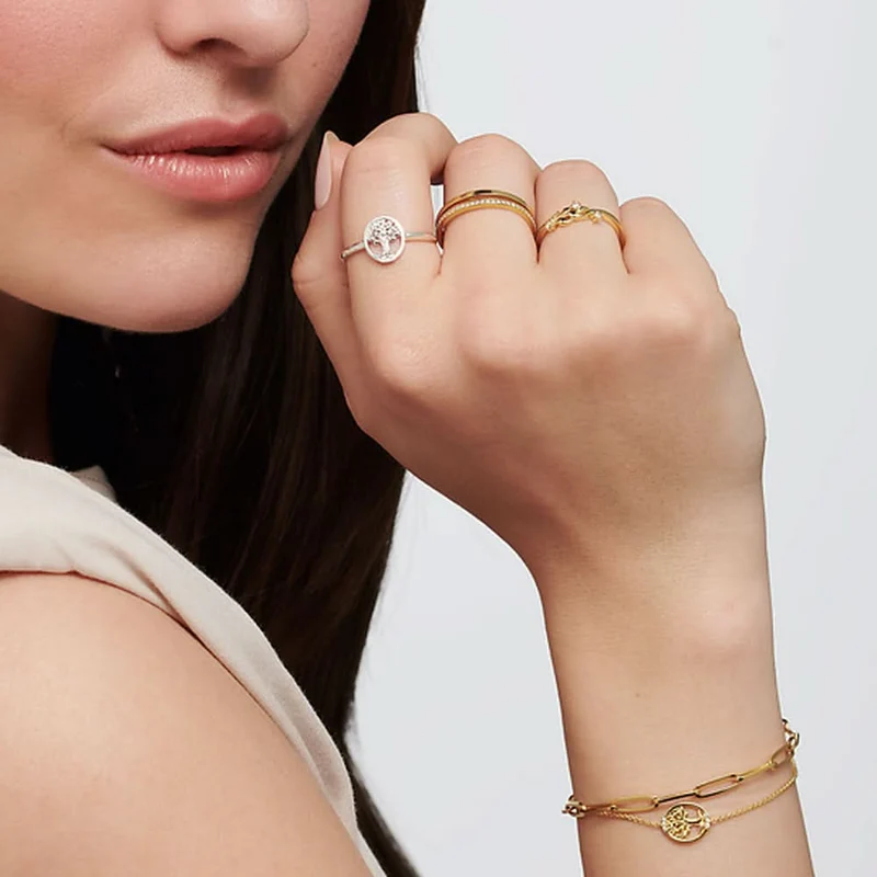 Armband Tree of Love mit weißen Steinen - 750 Gelbgold Vergoldung