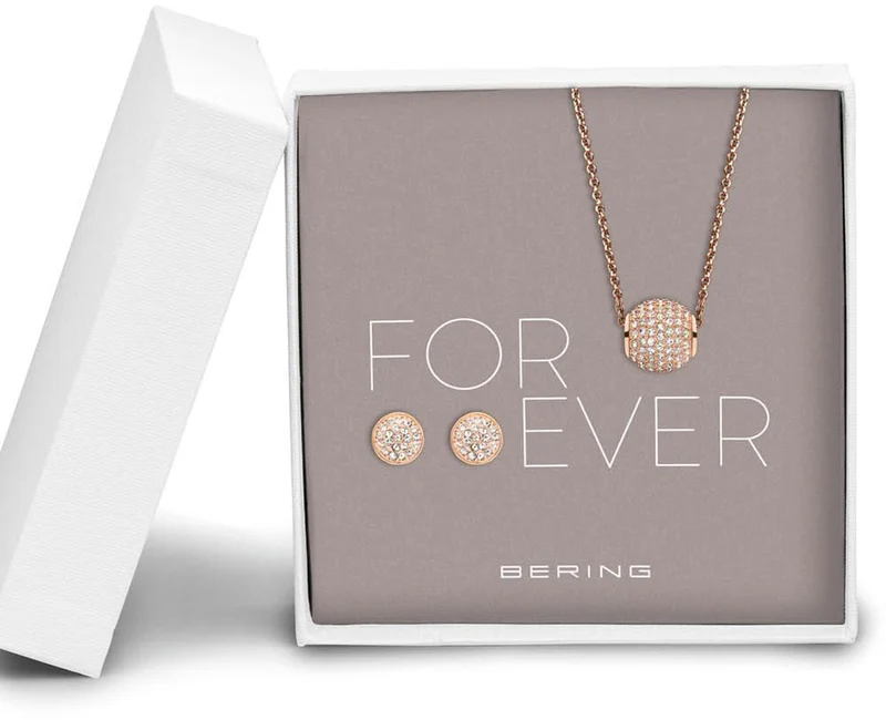 Set Halskette mit Anhänger und Ohrstecker - Bering Jewelry Modell: 414Sparkle-708-Rosegold