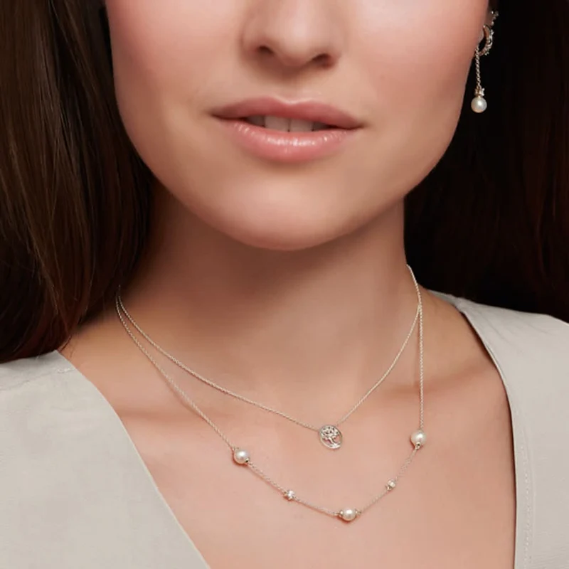 Halskette mit Perlen und weißen Steinen - 925er Sterlingsilber - Thomas Sabo Modell: KE2120-167-14
