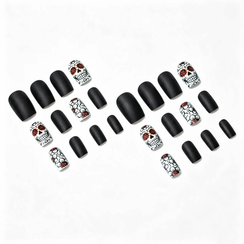 Künstlerisches Skull- und Blumen-Nail-Art-Set