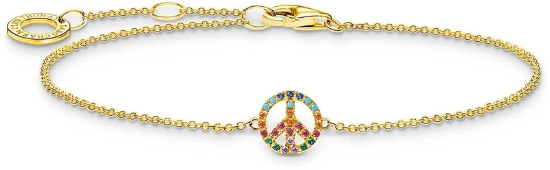 Armband Peace mit bunten Steinen - 750 Gelbgold Vergoldung