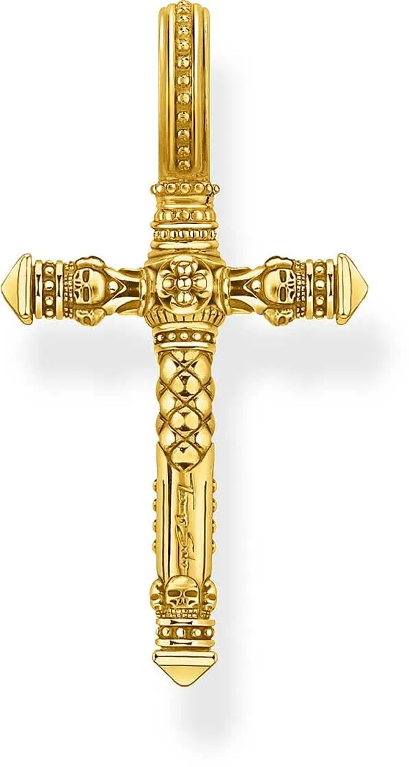 Anhänger Kreuz mit Totenkopfdetails - 750 Gelbgold Vergoldung