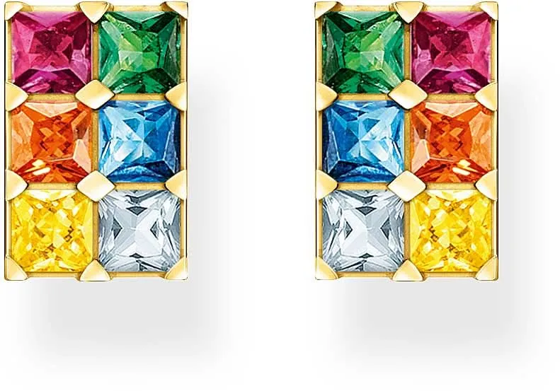 Ohrstecker mit bunten Steinen - 750 Gelbgold Vergoldung