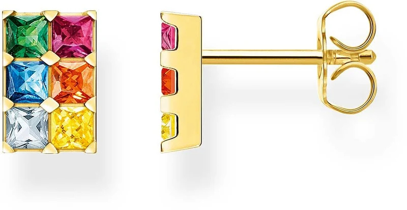 Ohrstecker mit bunten Steinen - 750 Gelbgold Vergoldung