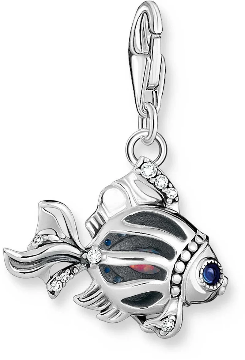 Charm Anhänger Fisch mit blauen Steinen - 925 Sterlingsilber
