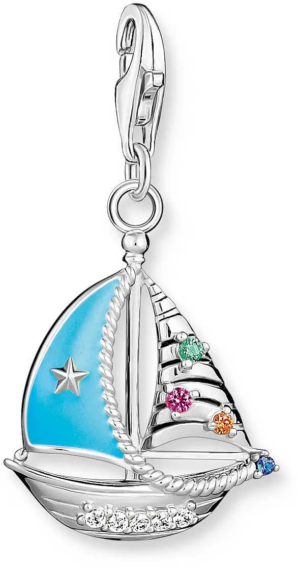 Charm Anhänger 3D Segelboot mit bunten Steinen - 925 Sterlingsilber