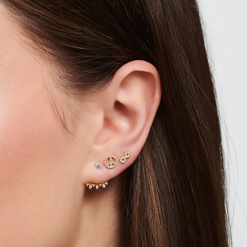 Einzel Ohrstecker Infinity mit Zirkoniabesatz - 750 Gelbgold Vergoldung