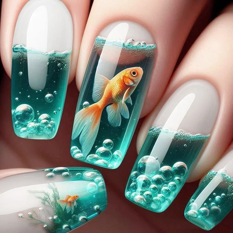 Künstlerisches 3D Aquarium Nagelkunstset