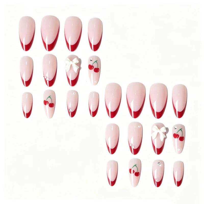Künstlerisches Kirsch- und Schleifen-Nageldesign