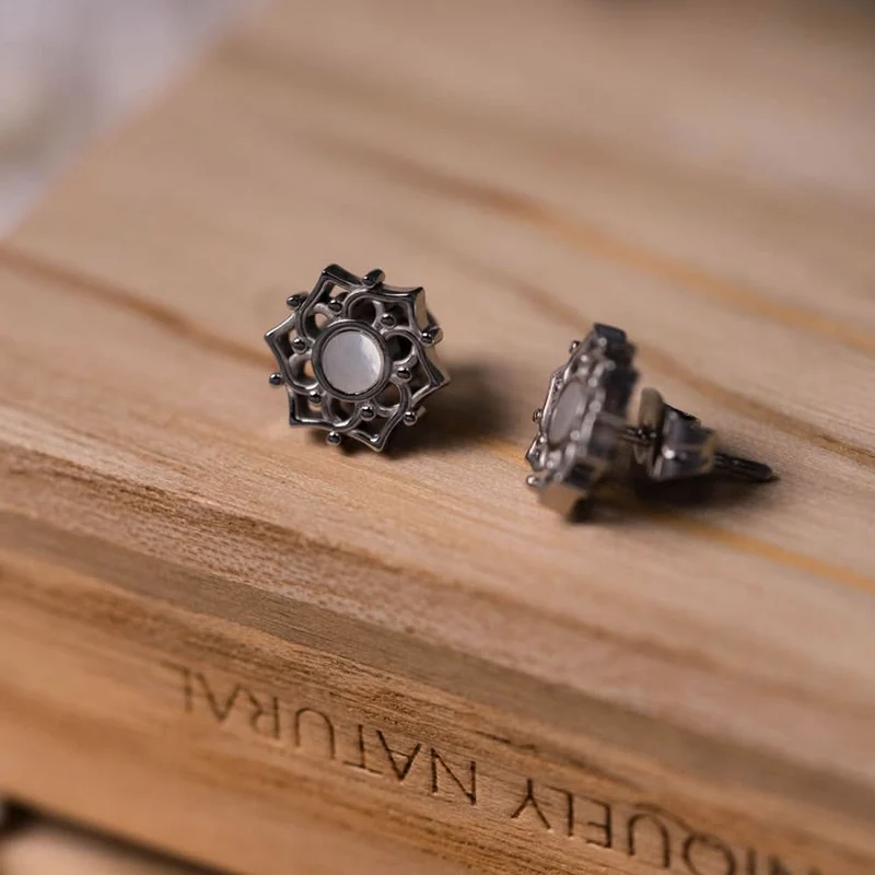 Composition Ohrringe mit weissem Perlmutt Holzkern Modell Jewelry