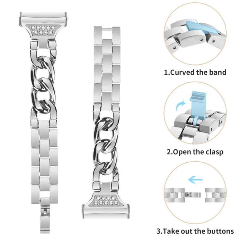 Fitbit Sense 2 / Fitbit Versa 4 Metall und Strass armband