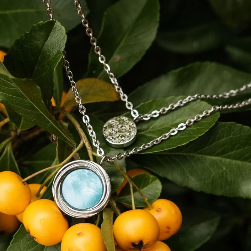 Zendala Layering-Halskette Perlmutt/Silber - Holzkern Modell: Jewelry