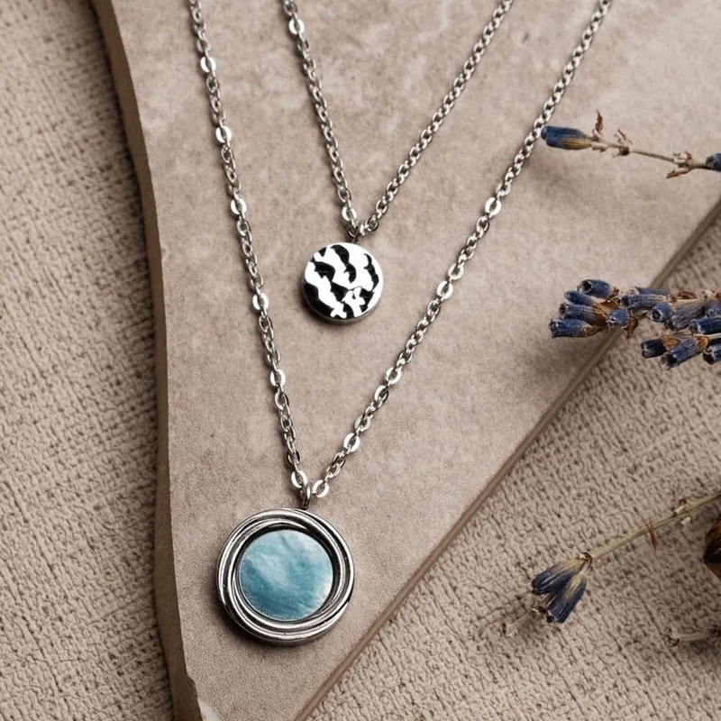 Zendala Layering-Halskette Perlmutt/Silber - Holzkern Modell: Jewelry