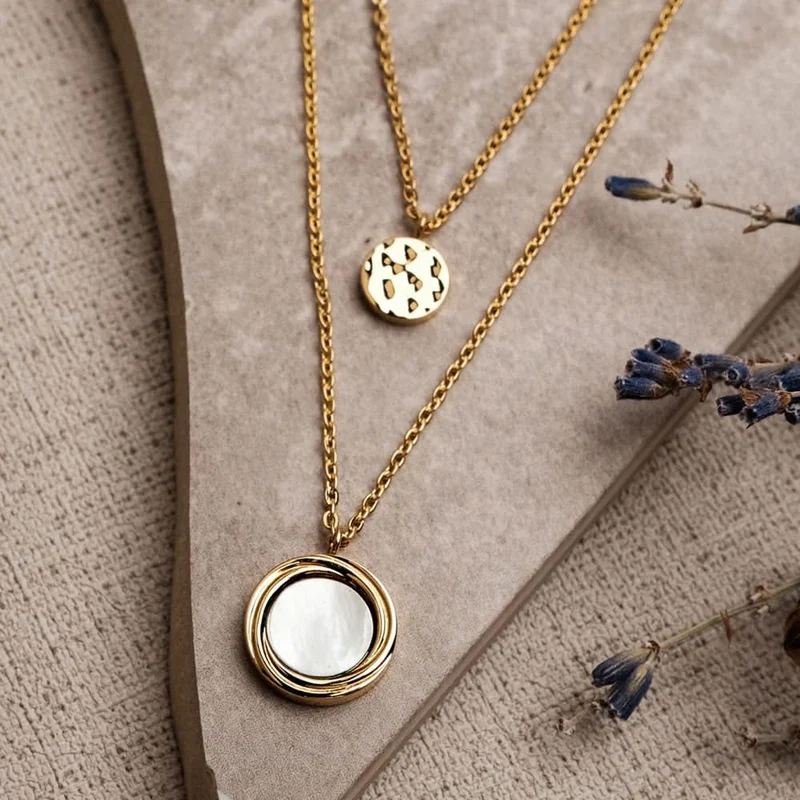Zendala Layering-Halskette Perlmutt/Gold - Holzkern Modell: Jewelry