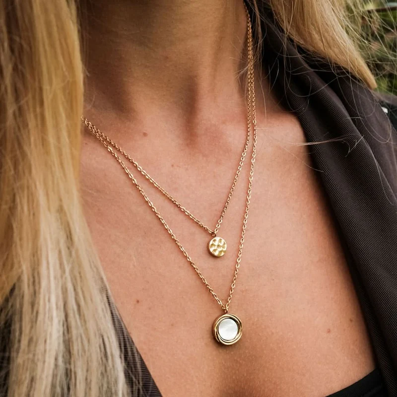 Zendala Layering-Halskette Perlmutt/Gold - Holzkern Modell: Jewelry