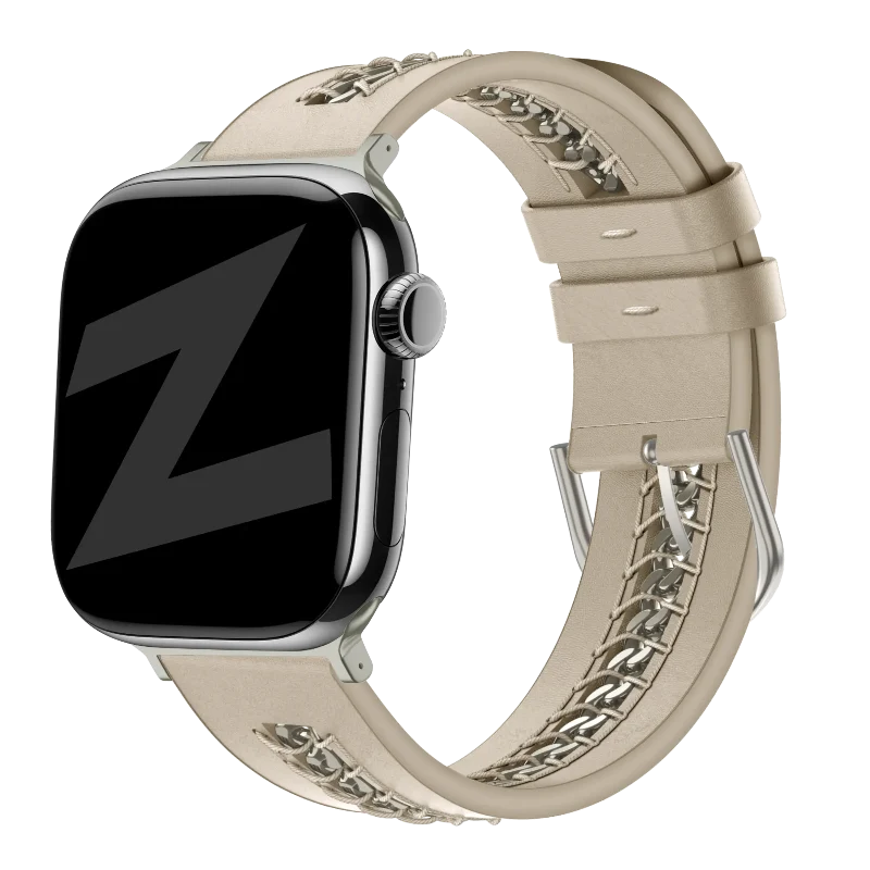 Bandz Apple Watch Lederarmband 'Chains' (Beige)