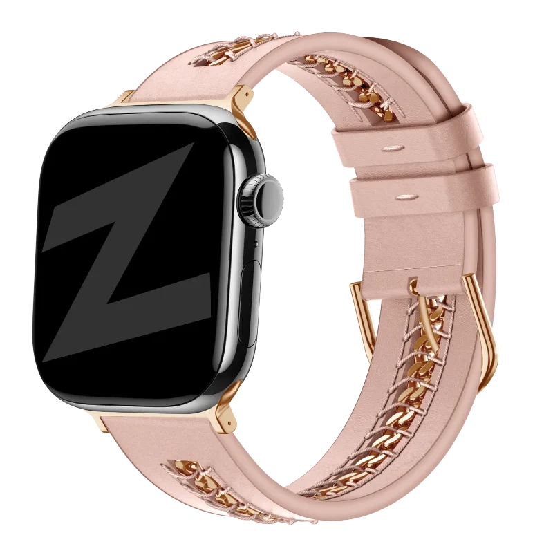 Bandz Apple Watch Lederarmband 'Chains' (Rosa)