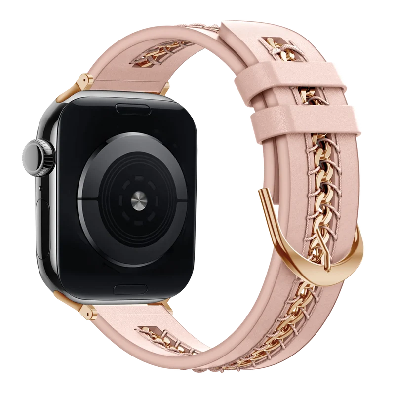Bandz Apple Watch Lederarmband 'Chains' (Rosa)