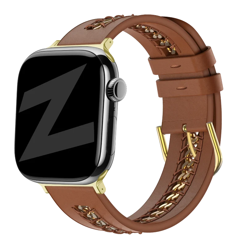 Bandz Apple Watch Lederarmband 'Chains' (Braun)
