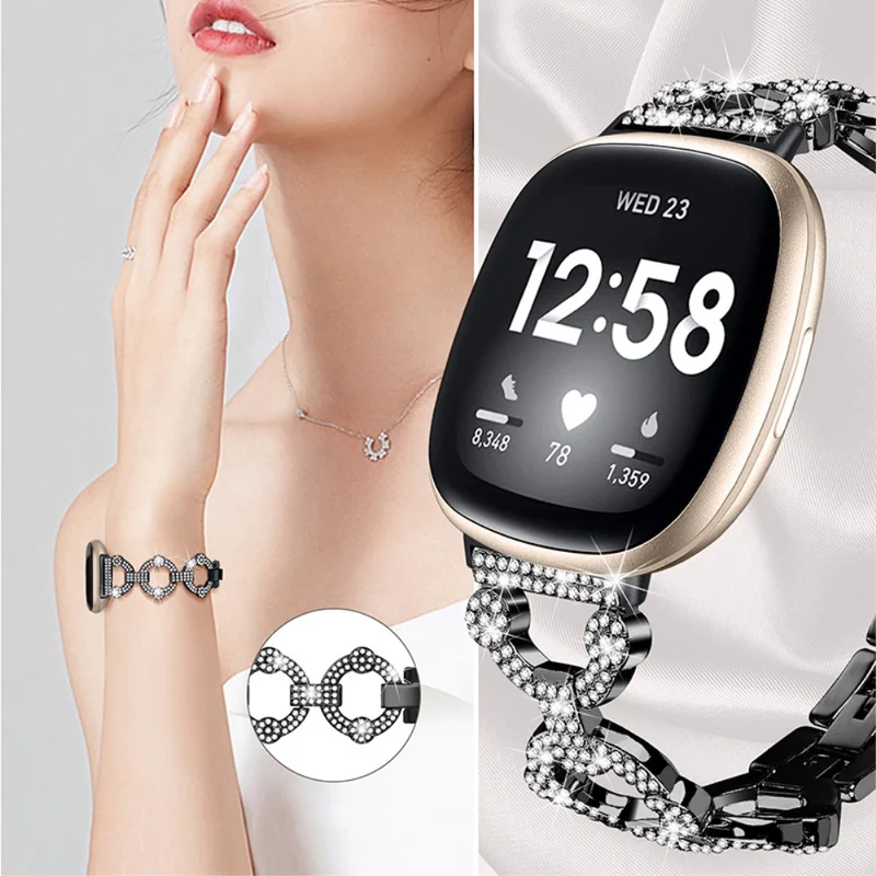 Modisch Fitbit Versa 3 Metall und Strass armband
