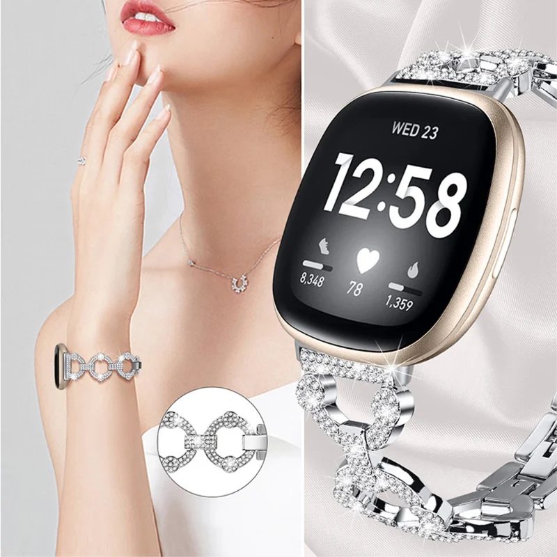 Modisch Fitbit Versa 3 Metall und Strass armband