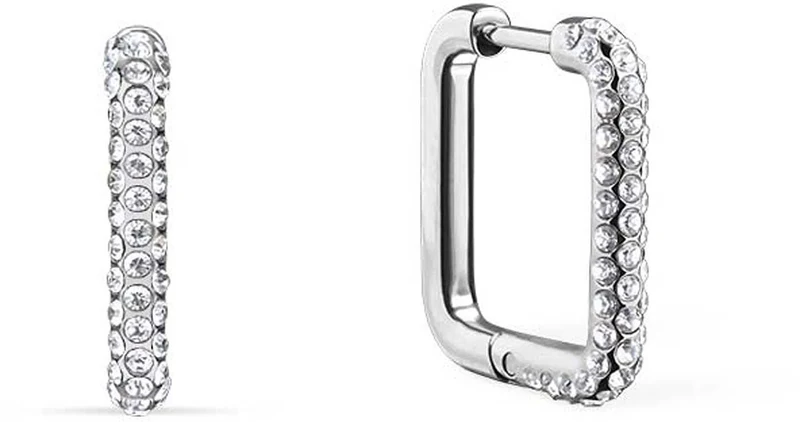 Eckige Kreolen aus Edelstahl mit Steinchen - Bering Jewelry Modell: 734-17-05