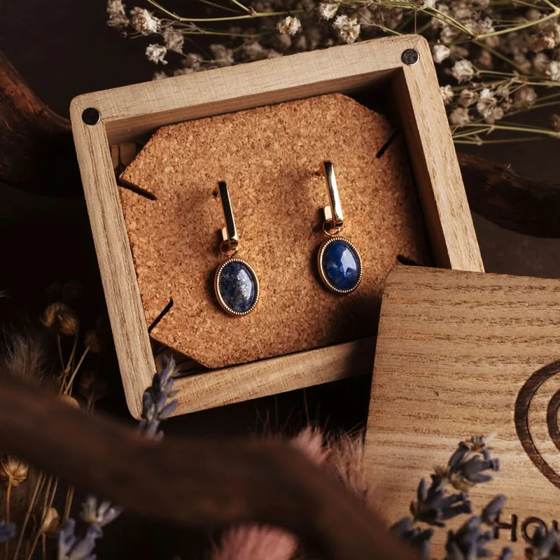 Mirror Eckige Ohrhänger ovalem Anhänger - Holzkern Modell: Jewelry