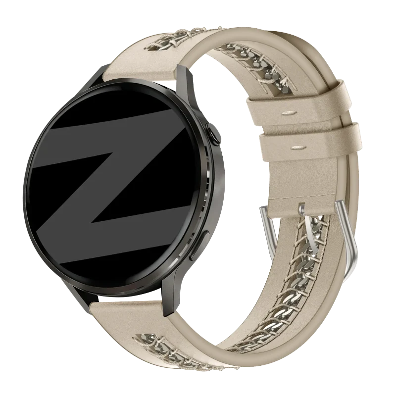 Bandz Amazfit GTS 4 Lederarmband 'Chains' (Beige)