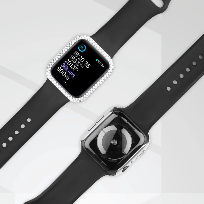 Super Stylisch Apple Watch Series 8 (41mm) / Apple Watch Series 7 41mm Hülle mit Displayschutz in Plastik, Strass und Gehärtetes Glas