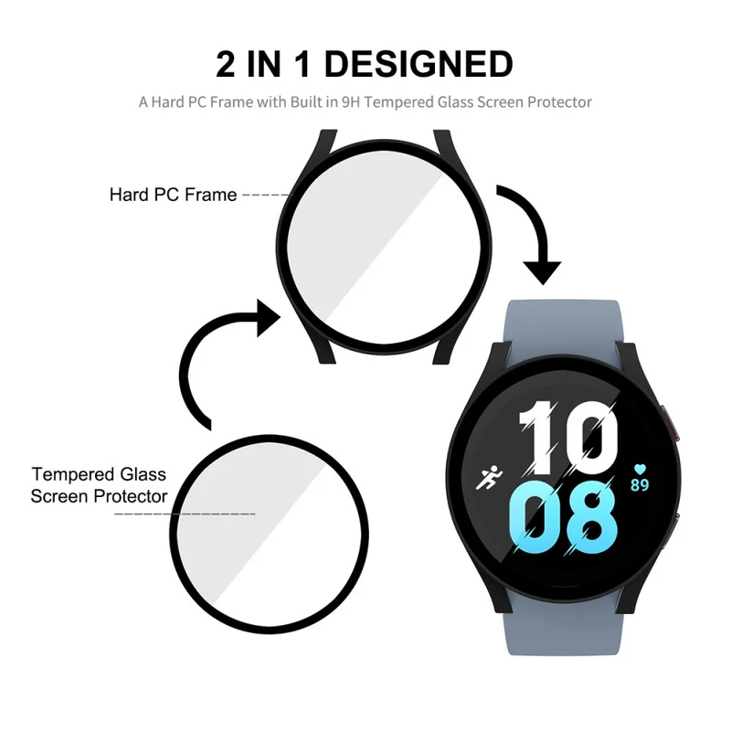 Absolut Modisch Samsung Galaxy Watch 5 (44mm) Hülle mit Displayschutz in Plastik und Gehärtetes Glas