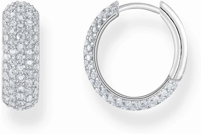 Silberfarbene Kreolen, besetzt mit weißen Zirkoniasteinchen - Thomas Sabo Modell: CR731-051-14