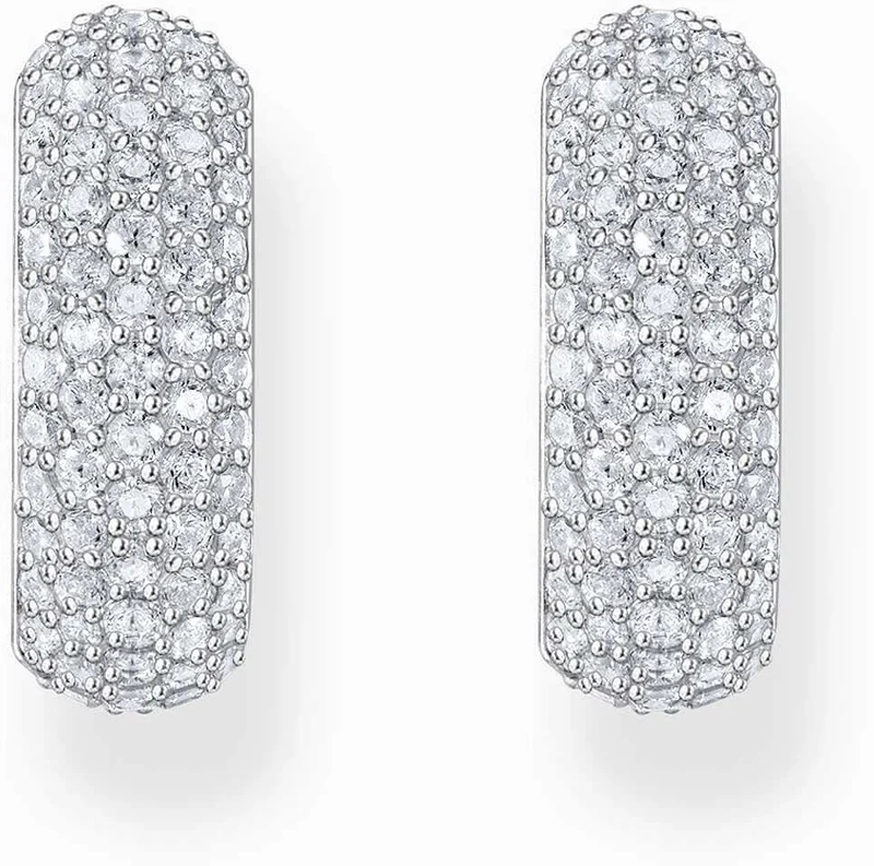 Silberfarbene Kreolen, besetzt mit weißen Zirkoniasteinchen - Thomas Sabo Modell: CR731-051-14