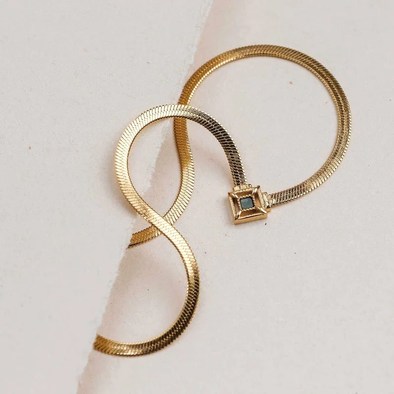 Awakening Halskette (Marmor/Gold) Schlangenkette mit eckigem Anhänger - Holzkern Modell: Jewelry