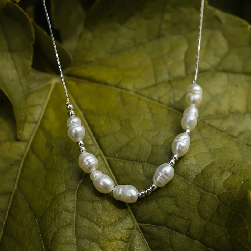 Familytie Halskette (Perle/Silber) Filigrane Halskette mit Perlen Anhänger - Holzkern Modell: Jewelry