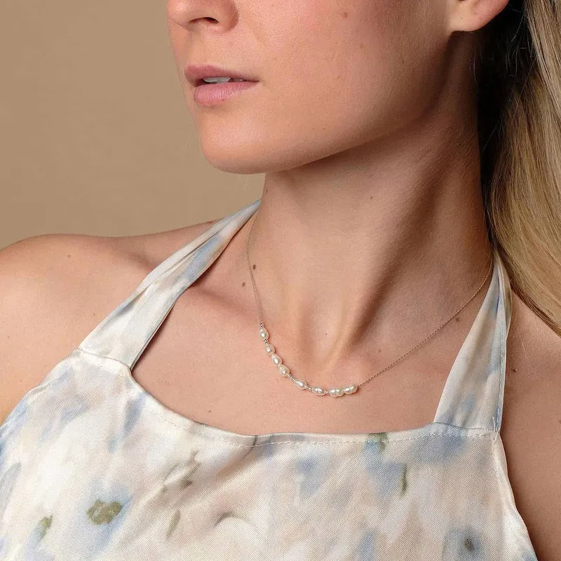 Familytie Halskette (Perle/Silber) Filigrane Halskette mit Perlen Anhänger - Holzkern Modell: Jewelry