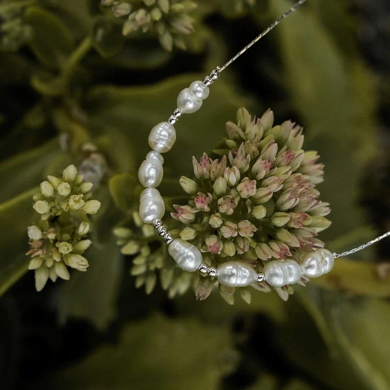 Familytie Halskette (Perle/Silber) Filigrane Halskette mit Perlen Anhänger - Holzkern Modell: Jewelry