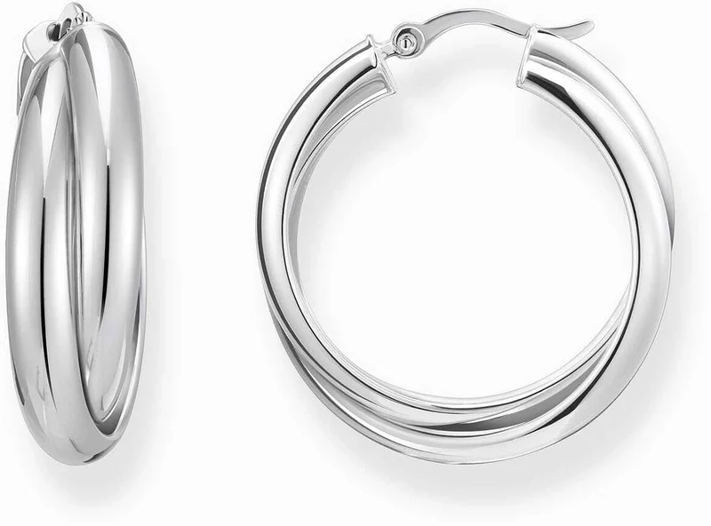 Silberfarbene große Kreolen, in verschlungenem, von den 90s inspiriertem Design - Thomas Sabo Modell: CR732-051-14