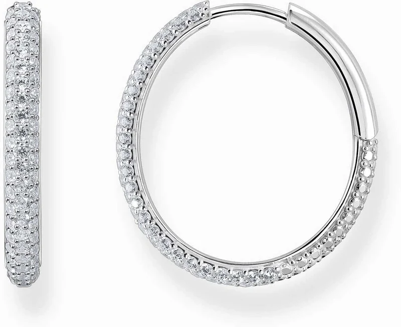 Silberfarbene Kreolen, besetzt mit weißen Zirkoniasteinchen - Thomas Sabo Modell: CR732-051-14