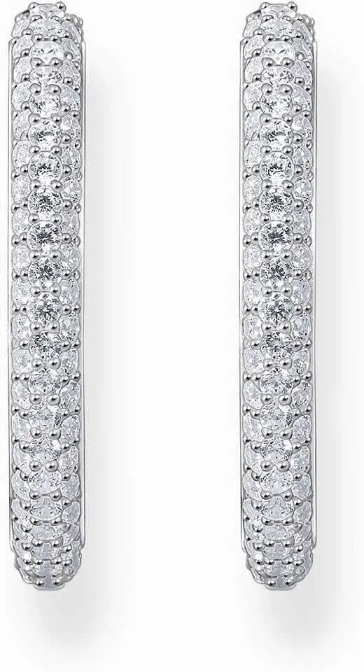 Silberfarbene Kreolen, besetzt mit weißen Zirkoniasteinchen - Thomas Sabo Modell: CR732-051-14