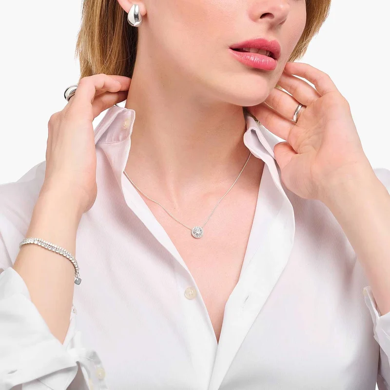 Halskette mit Halo-Anhänger und weißen Steinen - Thomas Sabo Modell: KE2279-051-14