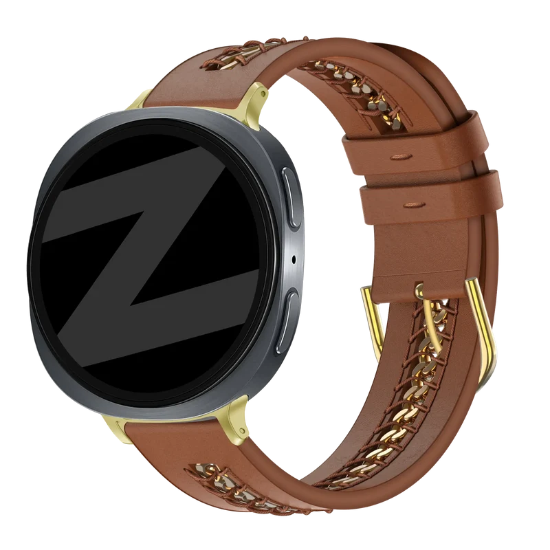 Bandz Samsung Galaxy Watch 8 Classic Lederarmband 'Chains' (Braun)