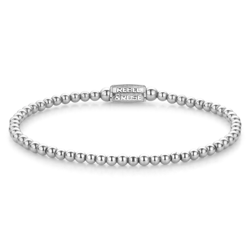 Silberfarbenes Armband aus Edelsteinen mit Edelstahlverschluss - Rebel&Rose Modell: RR-30002-S-M