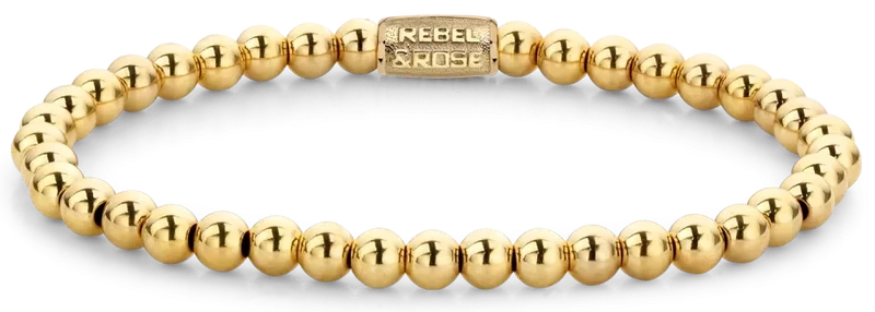 Goldplattiertes Armband aus Edelstahlperlen mit einem Durchmesser von 4mm und Edelstahlverschluss - Rebel&Rose Modell: RR-40038-G-S
