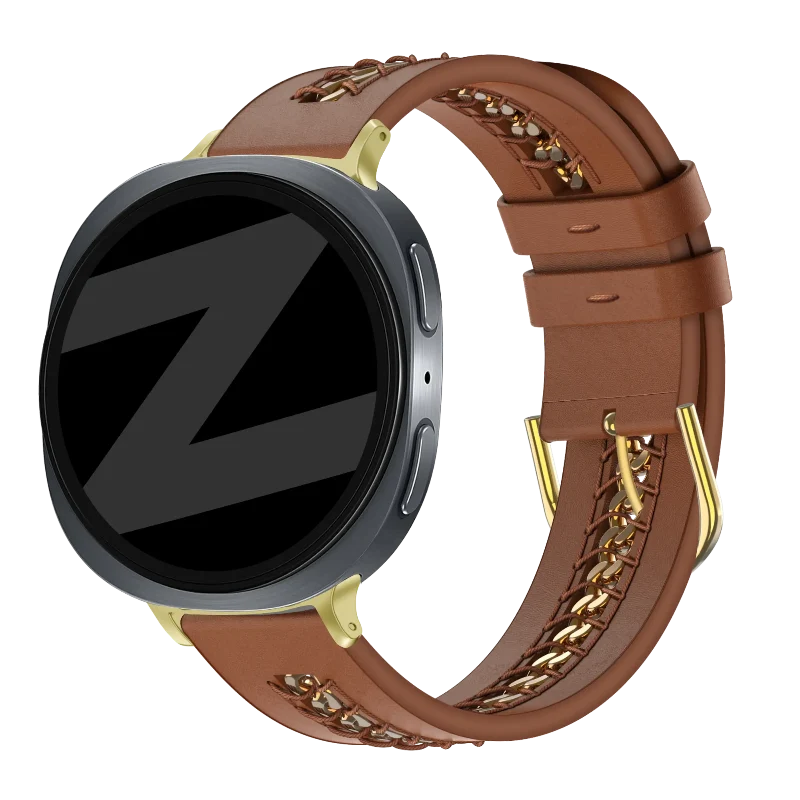 Bandz Samsung Galaxy Watch 8 - 40mm Lederarmband 'Chains' (Braun)