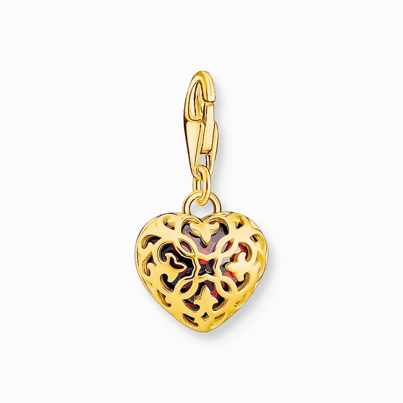Thomas Sabo Charm Anhänger Modell: 2094-414-10 Herz mit rotem Zirkoniagranat-Stein - 925 Sterlingsilber 18k Vergoldung