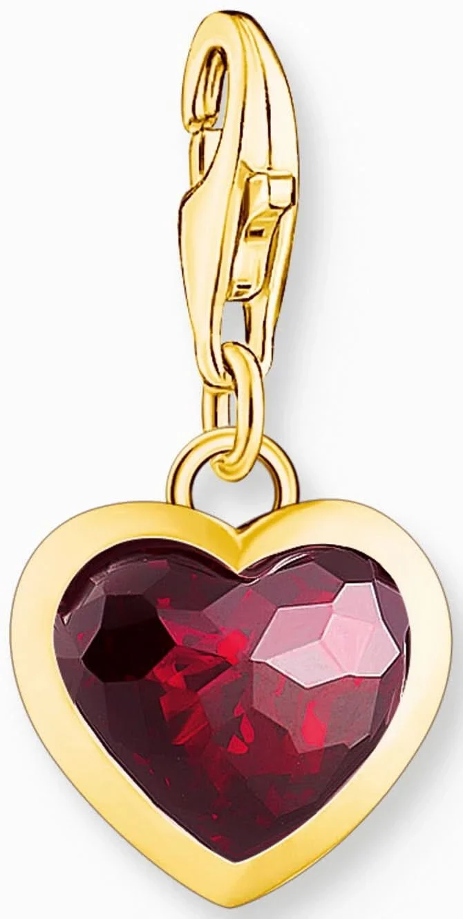 Thomas Sabo Charm Anhänger Modell: 2094-414-10 Herz mit rotem Zirkoniagranat-Stein - 925 Sterlingsilber 18k Vergoldung